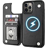ONETOP Compatible with Magsafe for iPhone 12 Pro Max Wallet Case with Card Holder, PU Leather Kickstand RFID Blocking Case, Double Magnetic Clasp and Durable Shockproof Cover 6.7 Inch (Black)