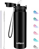 GOPPUS 1L Stainless Steel Water Bottle with Straw Leakproof Flip Lid BPA Free