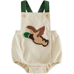 RSRZRCJ Newborn Baby Boy Clothes Duck/Tractor Sleeveless Romper | Duck/Tractor Embroidered, Sleeveless, Halter, Corduroy Bib