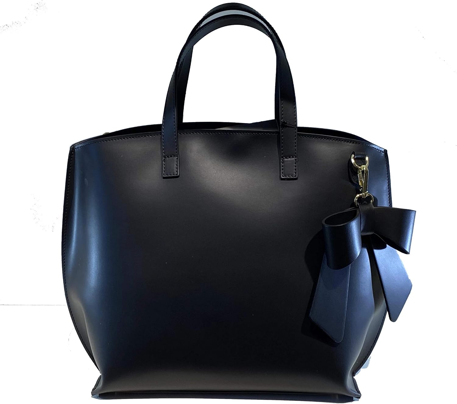 Ladies genuine leather bag smooth rectangular large size with handles