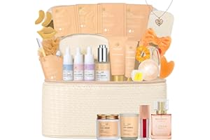 RA ROSA ACCA Christmas Gifts for Women, Orange 33 Pcs Facial Kit, Skin Care Gift Set, Self-Care Kit, Spa & Bath & Body Basket Gift, Beauty Bag Set, Collagen Gel Mask, Pampering Kit, Birthday Gift, Mother Day