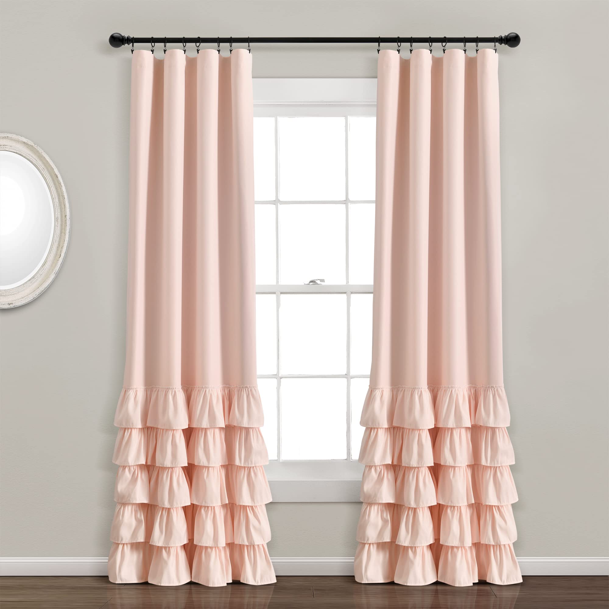 Lush Decor Allison Ruffle 100% Blackout Window Curtain Single 40" W x 84" L Blush - Pink Blackout Curtains for Bedroom or Nursery - Coquette Curtains Image Lush Decor Allison Ruffle 100% Blackout Window Curtain Single 40" W x 84" L Blush - Pink Blackout Curtains for Bedroom or Nursery - Coquette Curtains Image