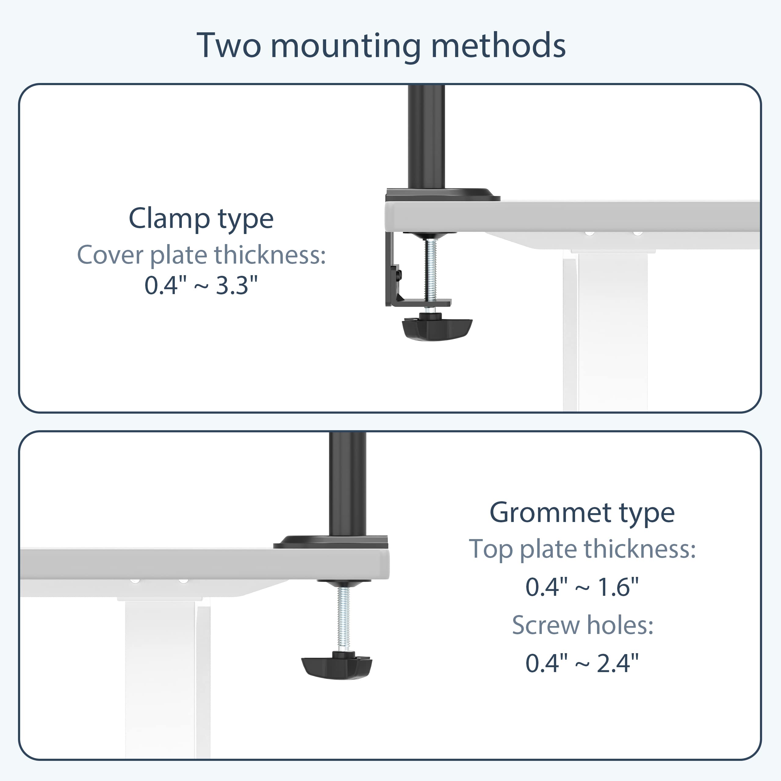 WORLDLIFT Dual monitor Vertical Stacked Desk Mount stand Fits 2 Screens up to 32 inches VESA compatible 75 100 Adjustable Arm Extra Tall Stand-up Pole Grommet C-Clamp Bases Space saving Black