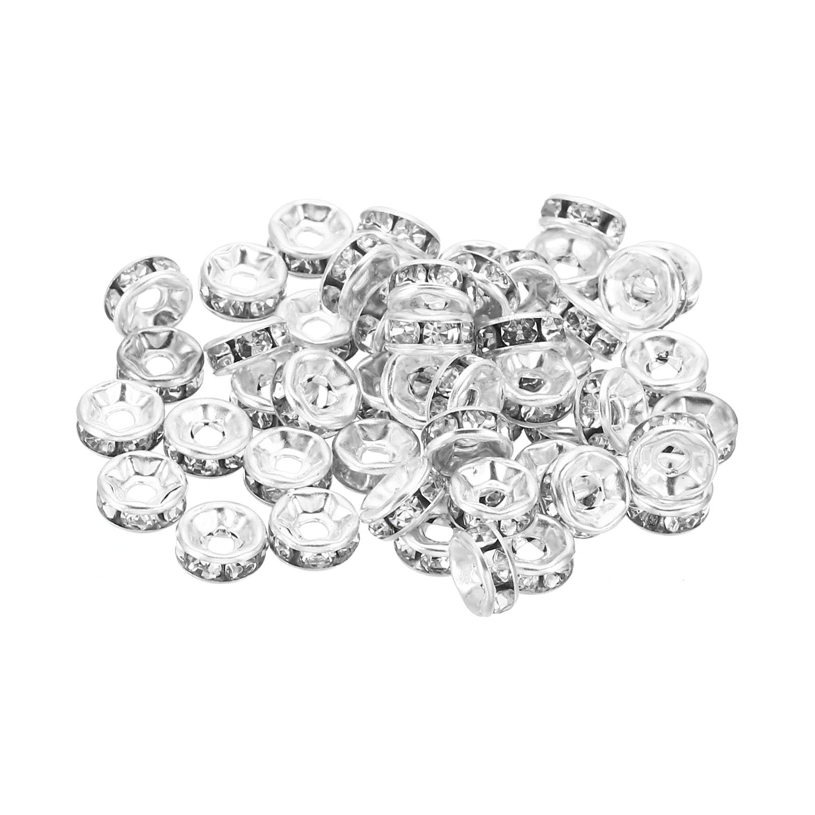 PATIKIL 6mm Spacer Beads, 100pcs Bead Spacers Rondelle Spacer Beads Rhinestone Small Round Bulk Glass Beads Crystal for Making DIY, Silver