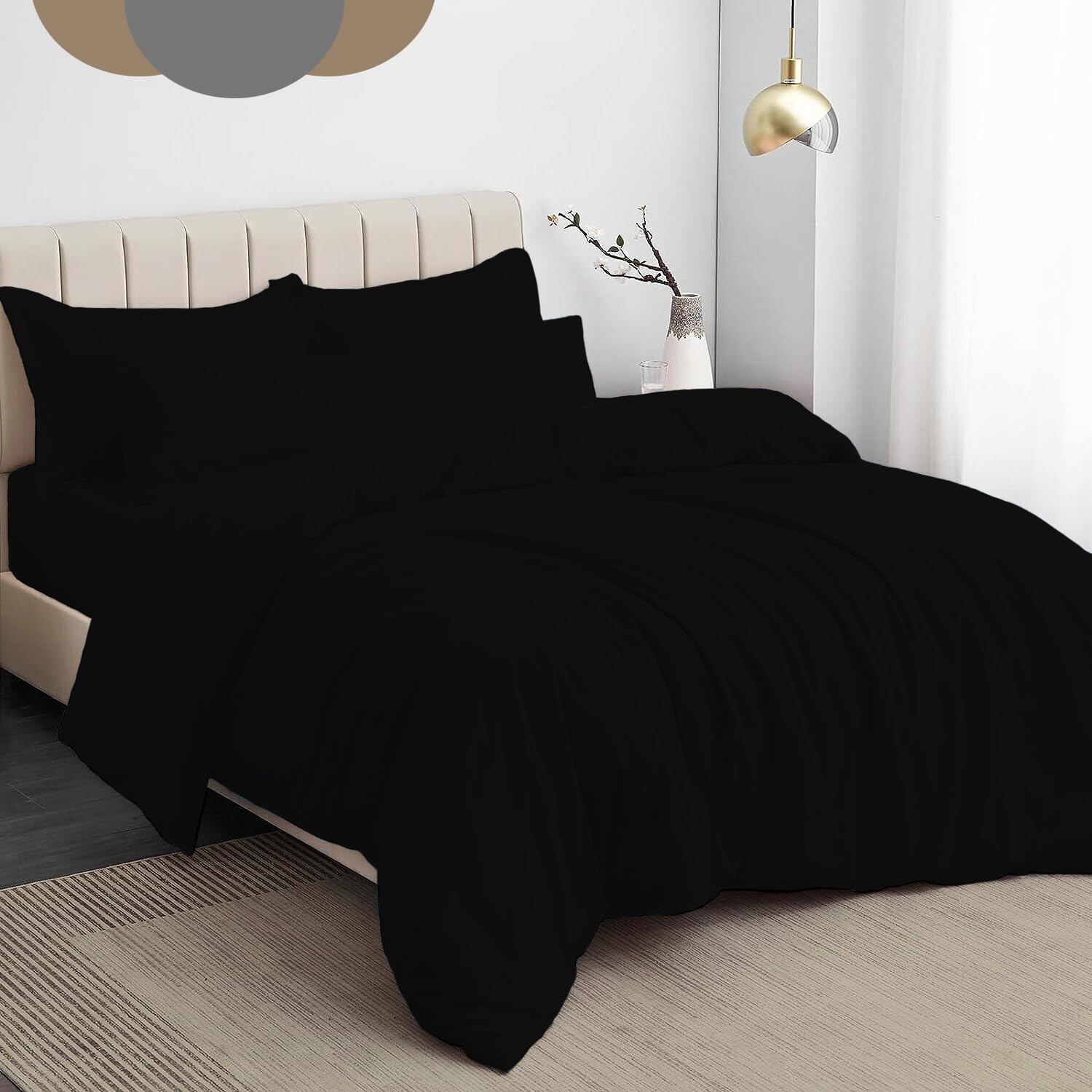 Dazzle Collection® Plain Dyed DUVET COVER SET with Matching Pillowcases Luxury 100% PolyCotton Bedroom Bedding Bed Set Easy Care UK Sizes Bedding Set (Super King, Black)