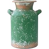 Rustic Vintage Metal Flower Vase for Decor Milk Jug Small Vases for Flowers Kitchen Decorations, Cylindrical,Perfect for Kitchen, Dining Room, Living Room,Housewarming Gift (DarkGreen)
