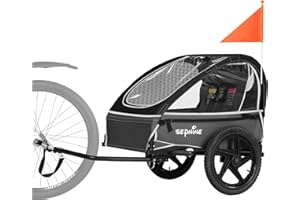Sepnine Kids Bike Trailer, Suitable for 1 to 2 Kids, 12+ Months, Quick Attach to Bike, Foldable, with 5-Point Harness and Storage Bags