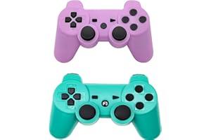 Rzzhgzq 2 Pack PS3 Wireless Controller Playstation 3 Controller Wireless Bluetooth Gamepad with USB Charger Cable for PS3 Console (Green+Purple)