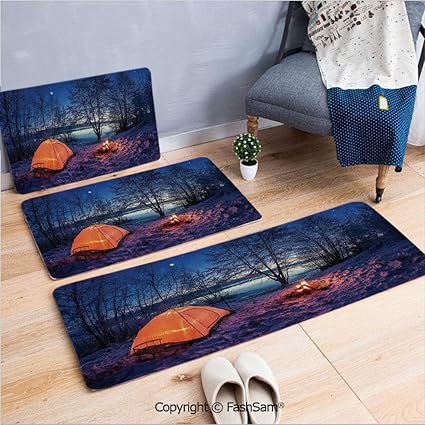 Amazon Com 3 Piece Fashion Flannel Door Mat Carpet Dark Night
