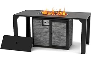 Pizzello Outdoor Fire Pit Dining Table 62.5" Aluminum Rectangular Propane Dining Patio Table with Firepit Dining Height Gas Fire Pit Table, Pizzello Comodo, Black
