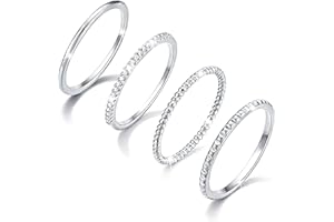 Lunvky Gold Silver Stackable Rings for Women Non Tarnish 1.3mm Thin Silver Rings Set 14K Gold Plated Dainty Trendy Band Stack