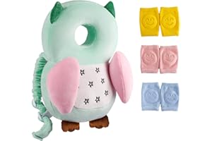 Mounting UP Baby Toddler Walker Head Protector Backpack Adjustable Wear Head Protection Safety Pad Backpack with 3 Pairs Knee Pads for Baby Toddler & Walker Walking & Crawling Cute Owl MTY HX S4