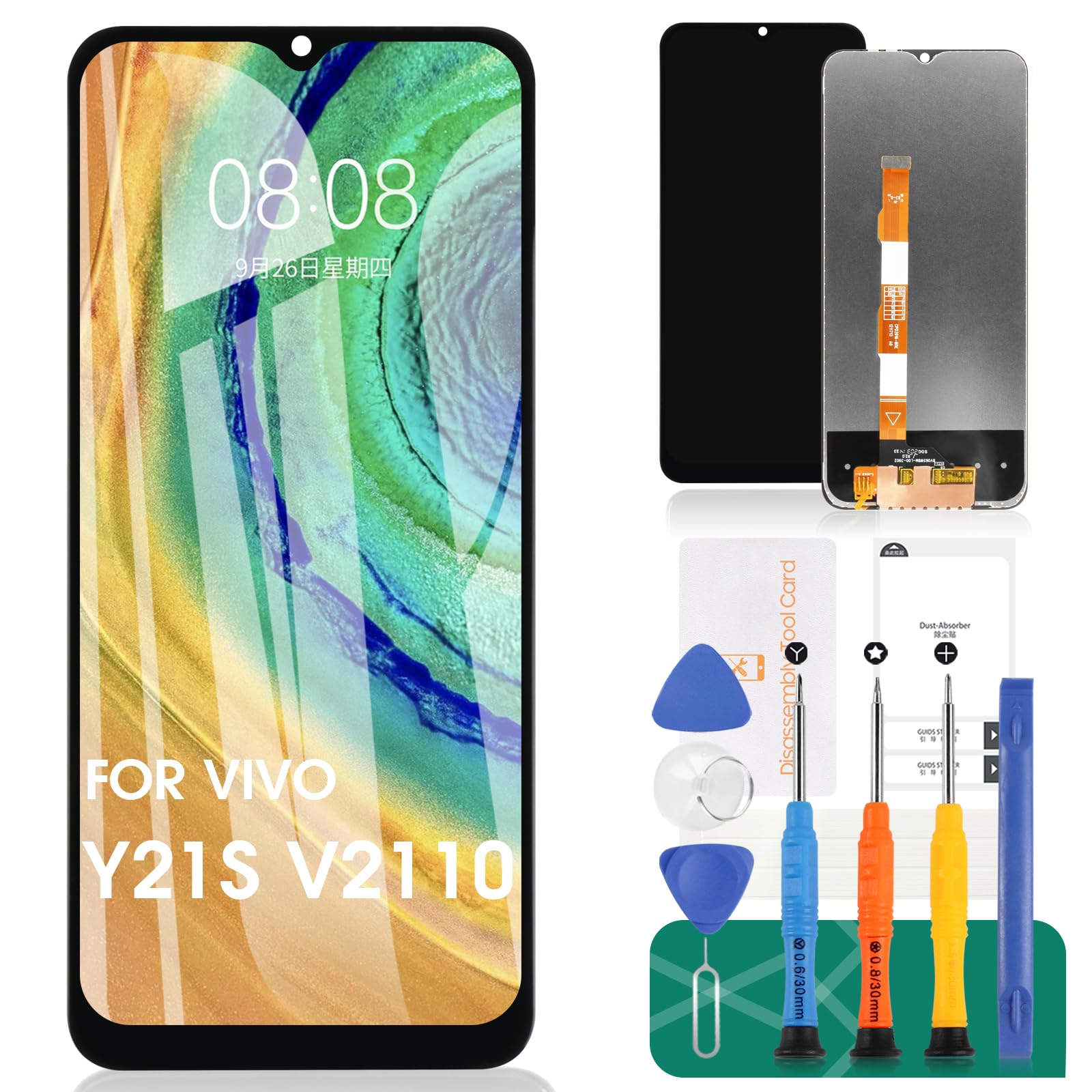 For Vivo Y21s/ Y21 / Y21A / Y21E / Y21T / Y21G / Y33E / Y33S 5G / Y32 / Y01 / Y02S / Y16 LCD Display V2111 V2110 Touch Screen Replacement (Black,Without Frame)