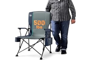 TIMBER RIDGE Oversized Folding Camping Chair High Back Heavy Duty for Adults Support up to 500lbs with Cup Holder, Side Pocket Cooler Bag