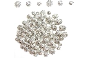 DANUDON Spacer Beads Caps for Jewelry Making, 200PCS Spacer Beads Caps Bail Silver Beads Metal Flower Bracelets Bead End Caps Alloy DIY Crafts Beads Caps for Necklace Earrings Jewelry Making