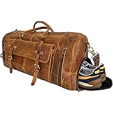KomalC Leather Duffle Bags for Men and Women Travel Overnight Weekend sports bag holdall Gym Duffel for Men (Distressed Tan, 28 Inch)