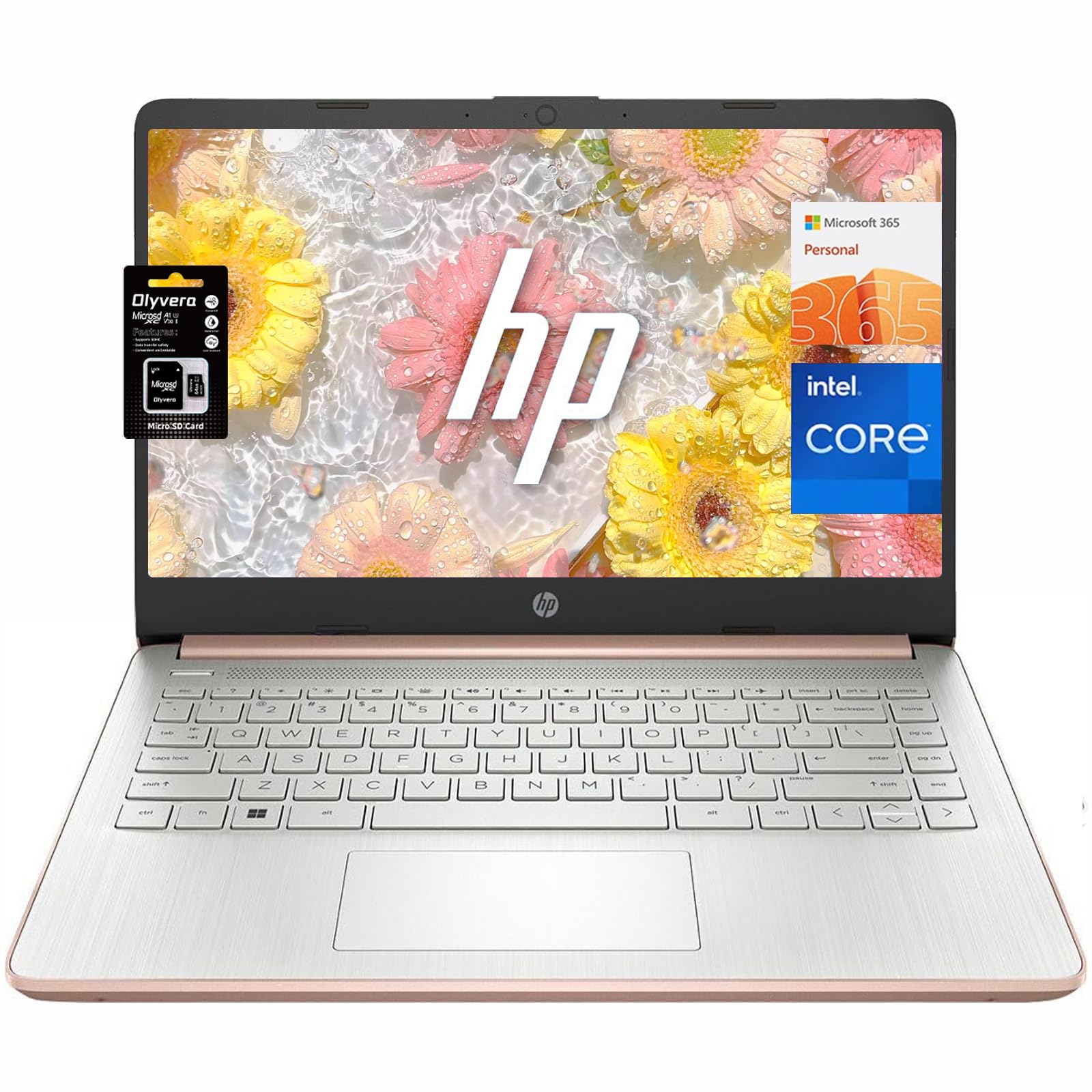 HP 14" HD Student Business Laptop, Intel Quad-Core N4120, 16GB RAM, 384GB Storage, (128GB eMMC+256GB SD Card), 1 Year Office 365, Slim Design, Webcam, HDMI, Bluetooth, WiFi, Win 11 S, Rose Gold
