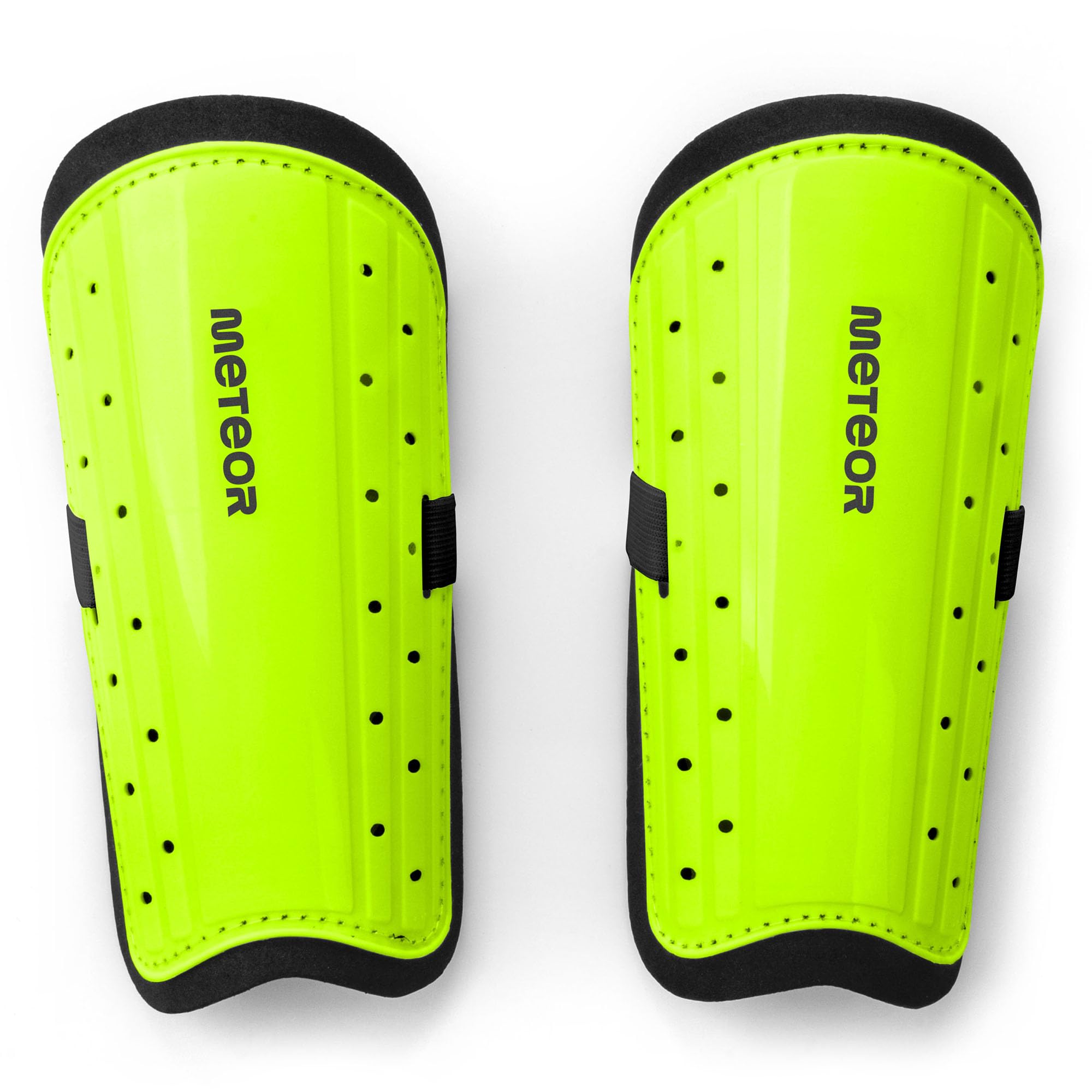 Meteor Shin pads for kids – Lightweight Football Protection with EVA Foam Padding, Ventilation Channels & Adjustable Strap – Shin Guards for Training & School Use - Size M - Colour: Yellow