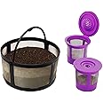 Reusable Mesh Ground Coffee Filter Carafe for Keurig K-Duo Essentials and K Duo Brewers Machine, With 2 Refillable K Cups Pod by PureHQ - Gold Tone Mesh Filter - Value Pack