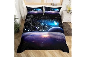 EROSEBRIDAL Queen 3-Piece Galaxies Comforter Sets - 3D Printed Space Themed Duvet Cover Set Luxury Kids Boys Bedding All-Season Down Galaxy Series Bedding Set for Adult Teen Universe Pattern Bedspread Cover