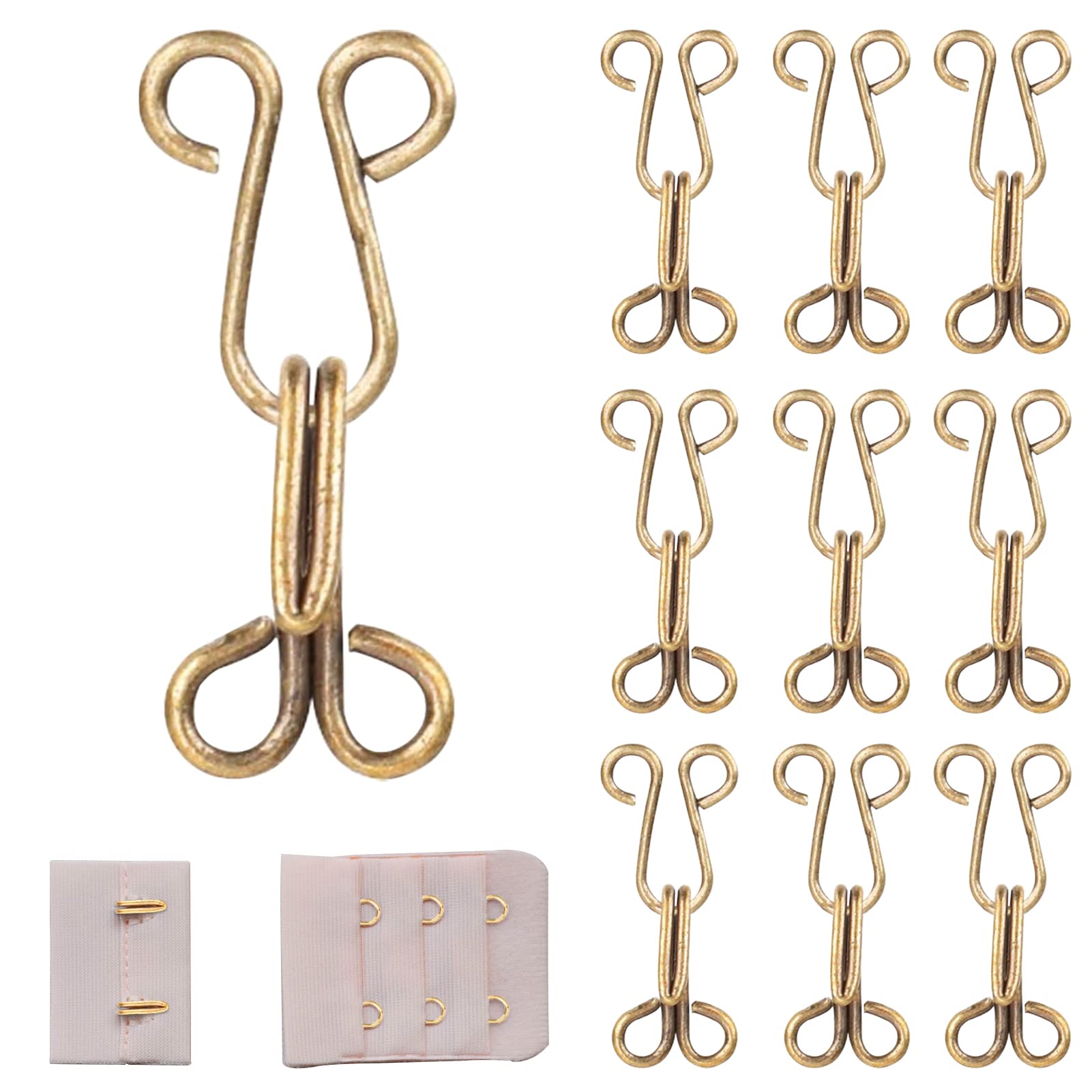 10Set Sewing Hooks and Eyes for Sewing,Sewing Hooks and Eyes Closure,Sewing Hooks Coat Hook Fastener Gold Bra Hooks Metal Eyes Closure Clothing Fasteners for Jewelry Sewing Bra and Clothing