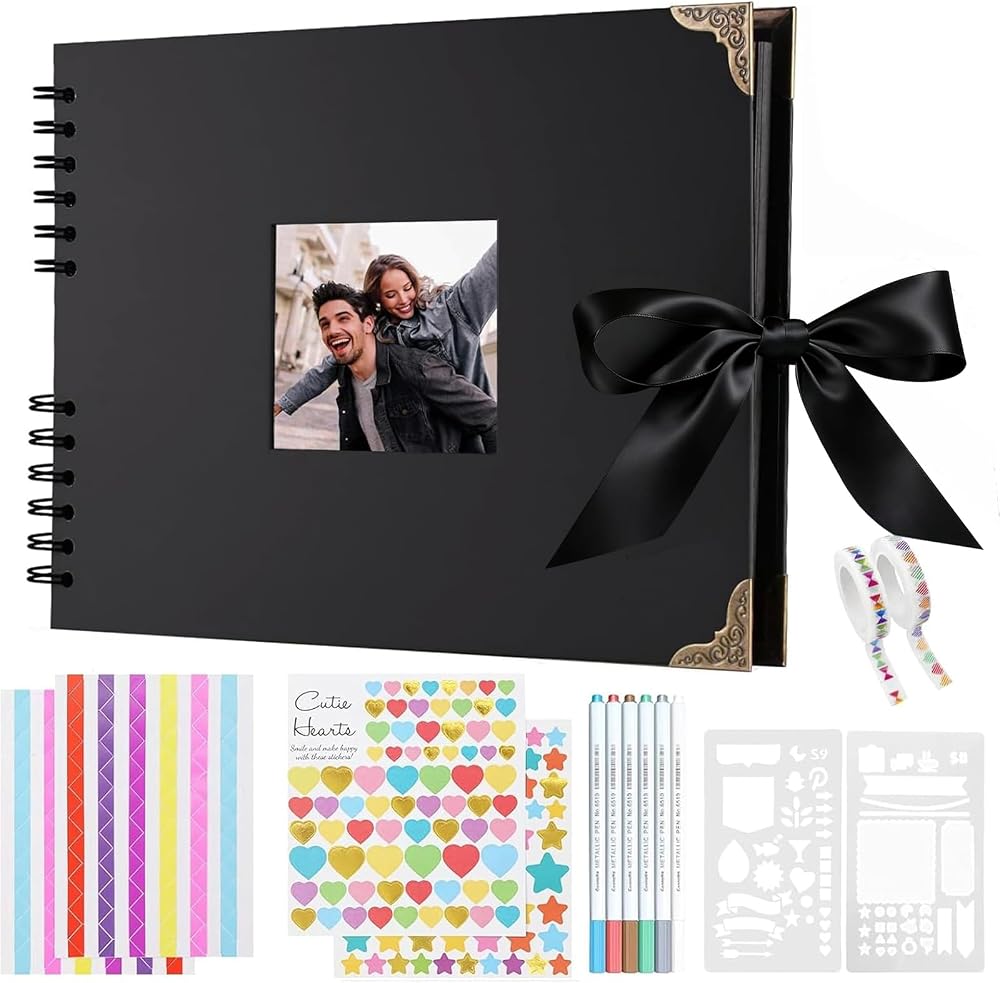 Newthinking Photo Scrapbook with 80 Black Pages 11.5x8.5in Accessories Kit