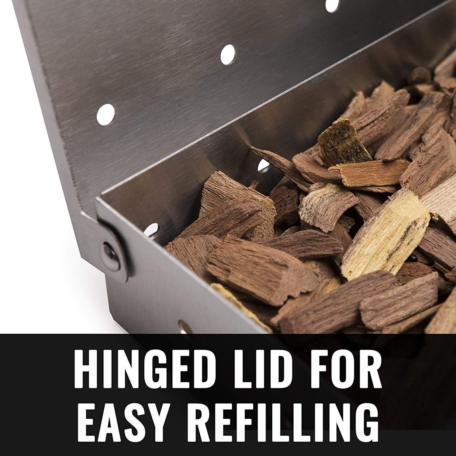 Grillaholics Smoker Box, Top Meat Smokers Box in Barbecue Grilling Accessories, Add Smokey BBQ Flavor on Gas Grill or Charcoal Grills with This Stainless Steel Wood Chip Smoker Box: Garden & Outdoor