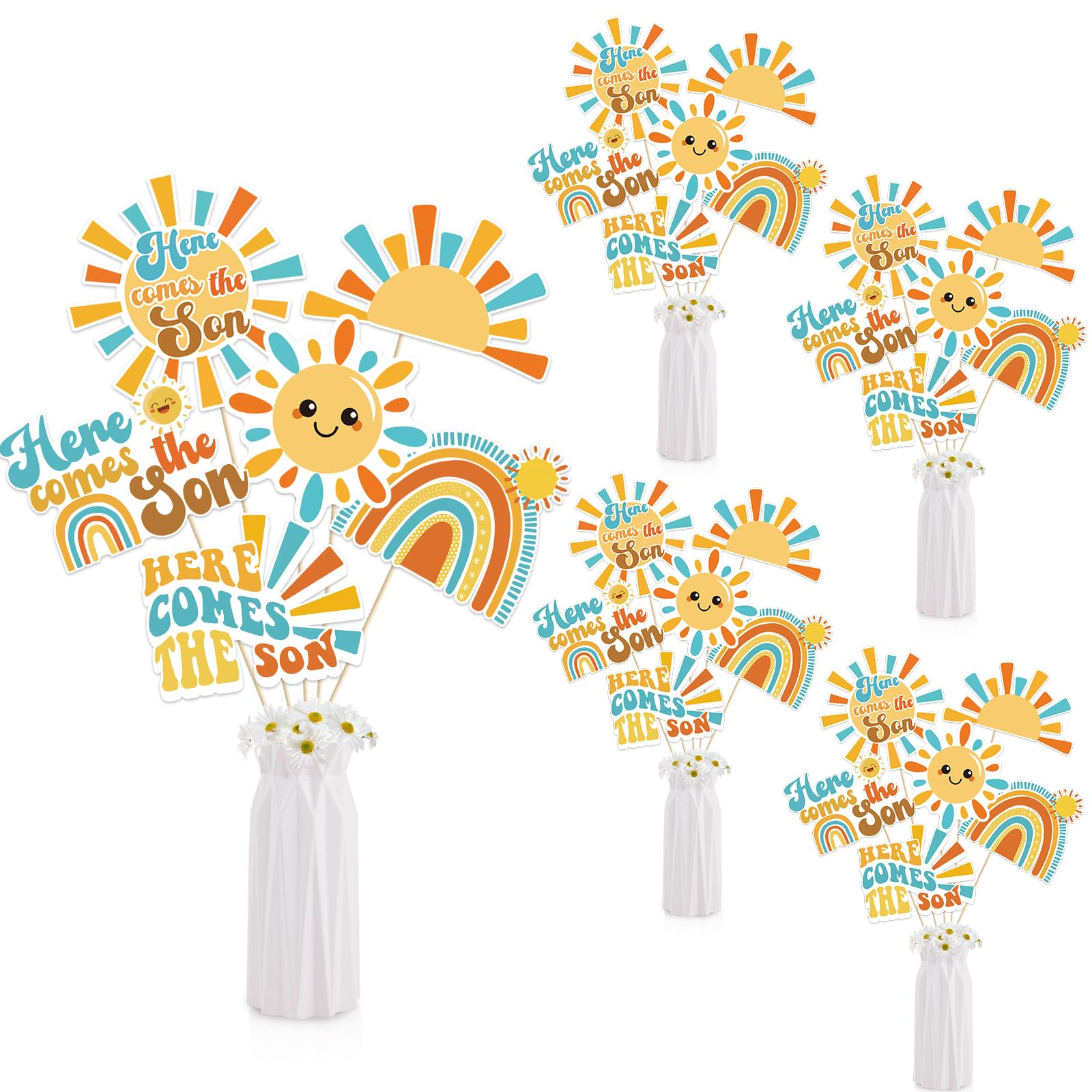 Photo 1 of Here Comes The Son Centerpiece Sticks Here Comes The Son Baby Shower Decorations 24Pcs Sun Table Toppers Sunshine Baby Shower Supplies Boho Sun Rainbow Party Table Decoration