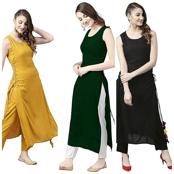 multicoloured crepe kurti combo pack of three for women