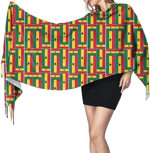 Osmykqe Ghana Flag Puzzle Women'S Winter Warm Scarf Long Large Soft Cashmere Shawl Wrap Scarves