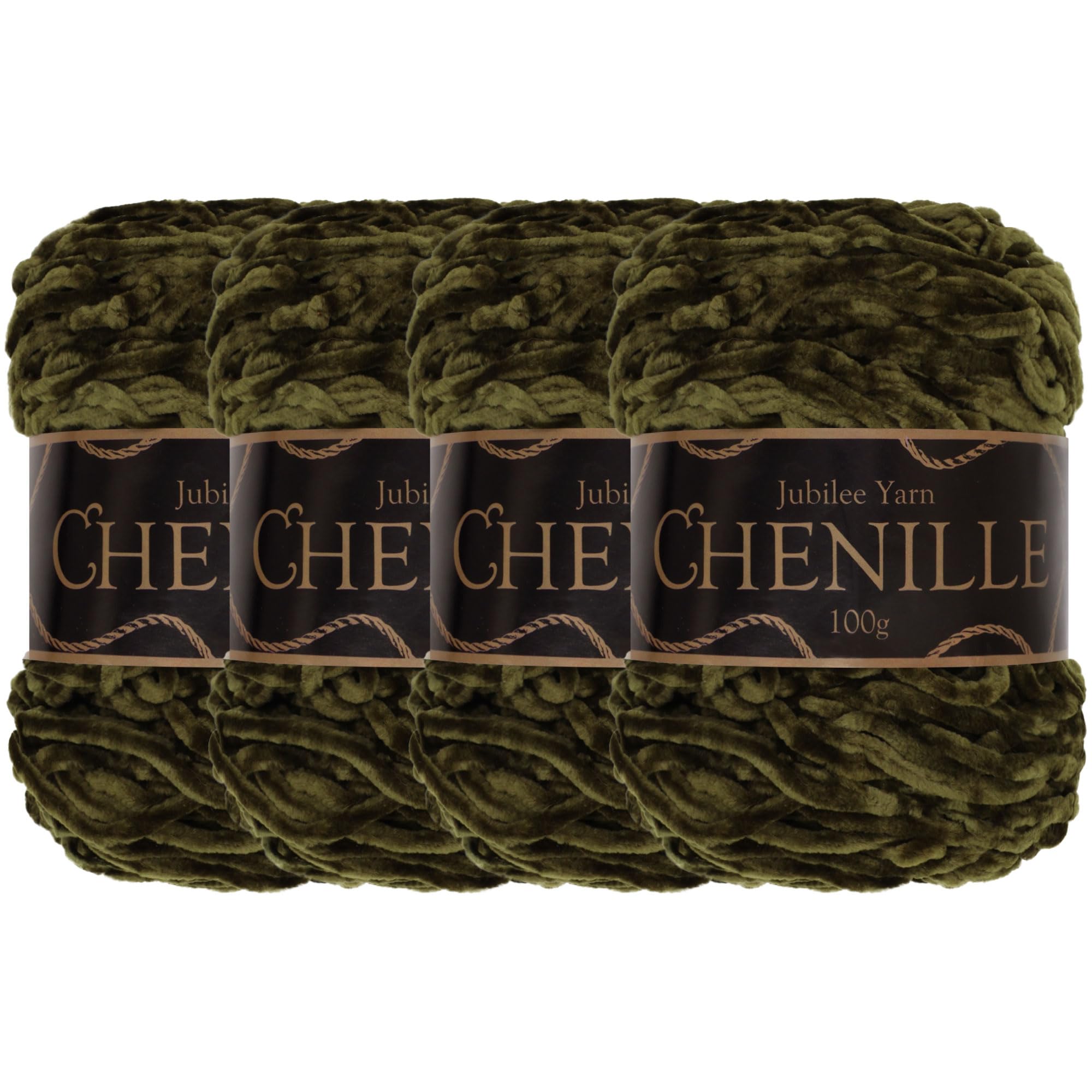 JubileeYarn Chenille Yarn - Worsted Weight - 100g/cake - Olive Oil - 4 Cakes