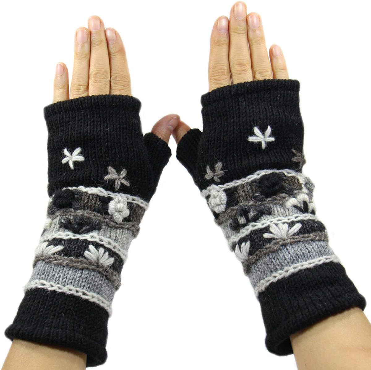 RW Hand Knit 100 Wool Fleece Lined Hand Warmer/Glove (Black) at Amazon
