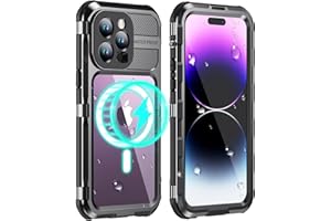 WIFORT for iPhone 14 Pro Max Waterproof Case - Metal Shockproof Phone Case Built-in Screen Protector [IP68 Water Proof][14FT Military Grade ], Heavy Duty Full Body Drop Protection Cover, 6.7" Black
