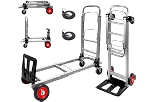 Oyoest Aluminium Hand Truck Dolly Heavy Duty 440lbs Capacity 2 in 1 Convertible Folding Hand Truck with Pneumatic Wheels and Telescoping Handles, Portable Dolly Cart with Bungee Cords for Moving