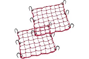 ZUOZE Small Cargo Net 15"x15" Stretches to 30"x30" with Thicken Hooks | Natural Latex Core, Tight 2”x2” Mesh Heavy Duty Bungee Net for Motorcycle Helmet, Bike, ATV, UTV, Luggage (Red, 2 Pack)