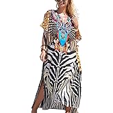 IMAGEKOPE Women's Plus Size Moroccan Print V-Neck Batwing Kaftan Loose Fit Beach Dress Bathing Suit Cover Up