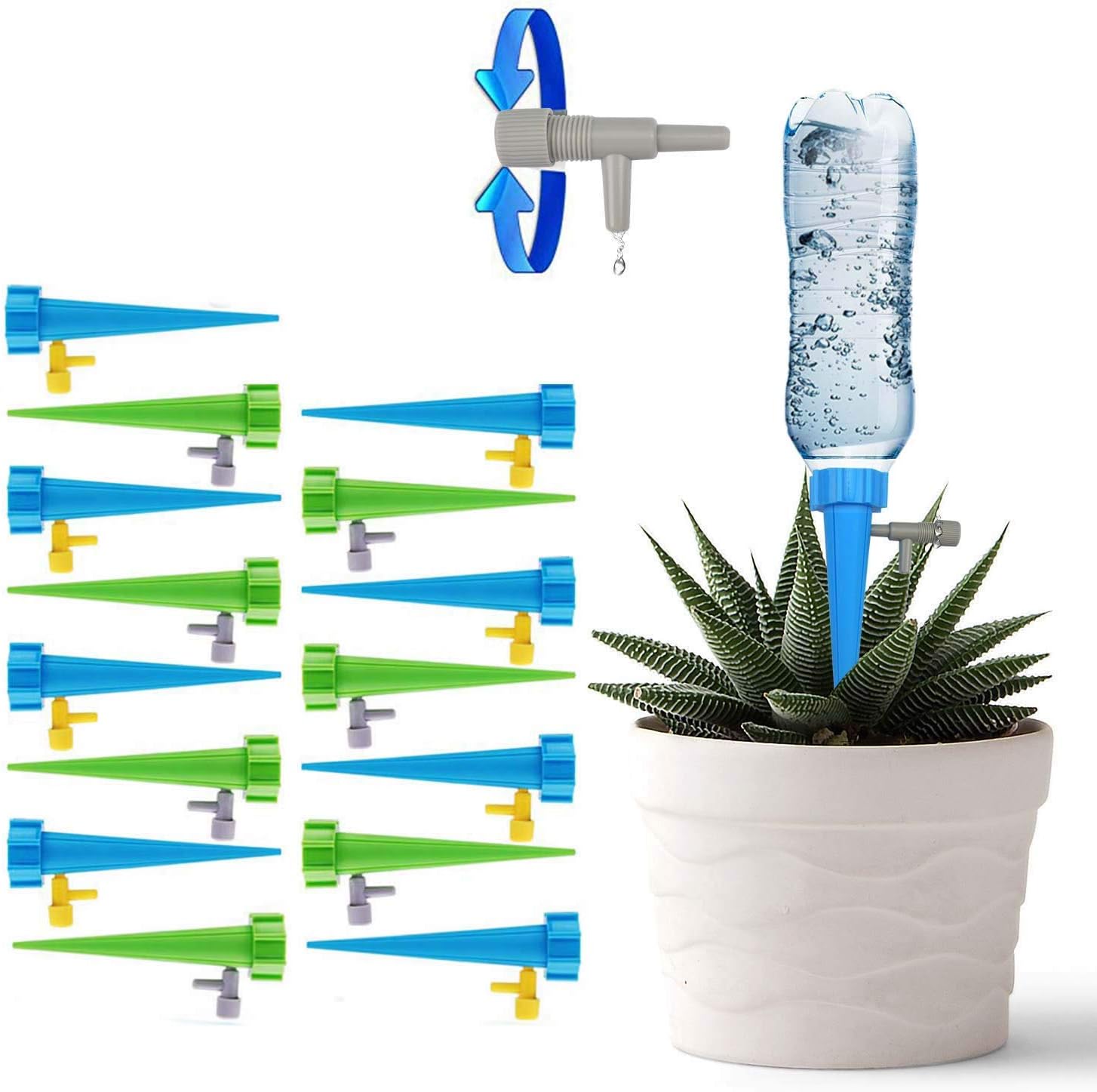 JUSHACHENGTA 15 PCS Plant Waterer Self Watering Spikes System with Slow Release Control Valve Switch Self Irrigation Watering Drip Devices for Outdoor Indoor Flower or Vegetables