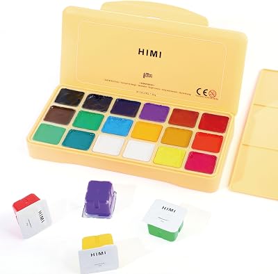 INK LAB Himi Gouache Paint Kit 18 Colors Non Toxic Jelly Cup with Palette