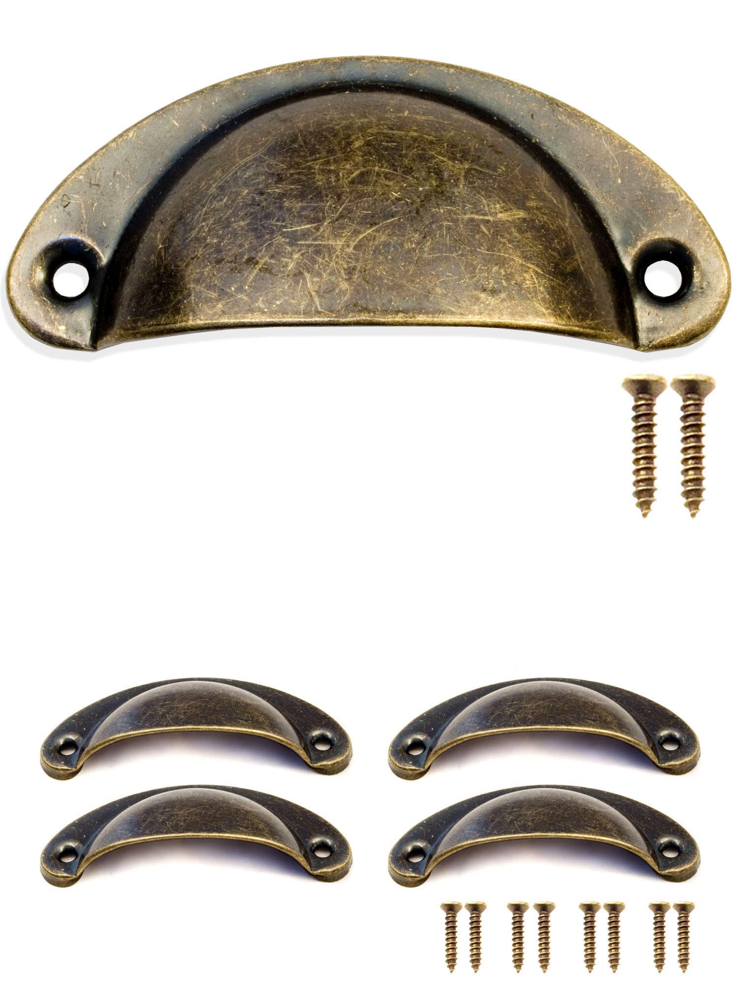 Fuxxer – 4x Antique Drawers Handle Shells Bronze Iron Design, Handles for Sliders Cupboard, Doors, Buffets, Chests, Dressers – Vintage Cottage Retro Style, 80 x 36 mm Includes 8 Screws Set of 4