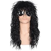 morvally Men’s 80s Style Long Black Curly Hair Wig Glam Rock-Rocker Wig Perfect for Halloween, Cosplay, DIY Themed Costume Party