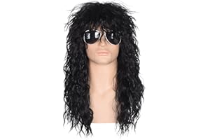 morvally Men’s 80s Style Long Black Curly Hair Wig Glam Rock-Rocker Wig Perfect for Halloween, Cosplay, DIY Themed Costume Party