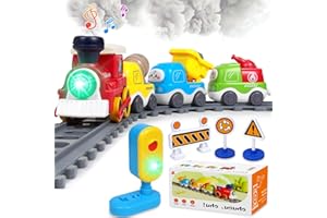 CHOOPHEME Electric Train Set for Toddlers 3-5 4-8 with Train Tracks Set Lights Up Steam Sign Realistic Music Sound Magnetic Train Connection Toys Birthday 3 4 5 6 7 8+ Years Old Boy Toys Girl