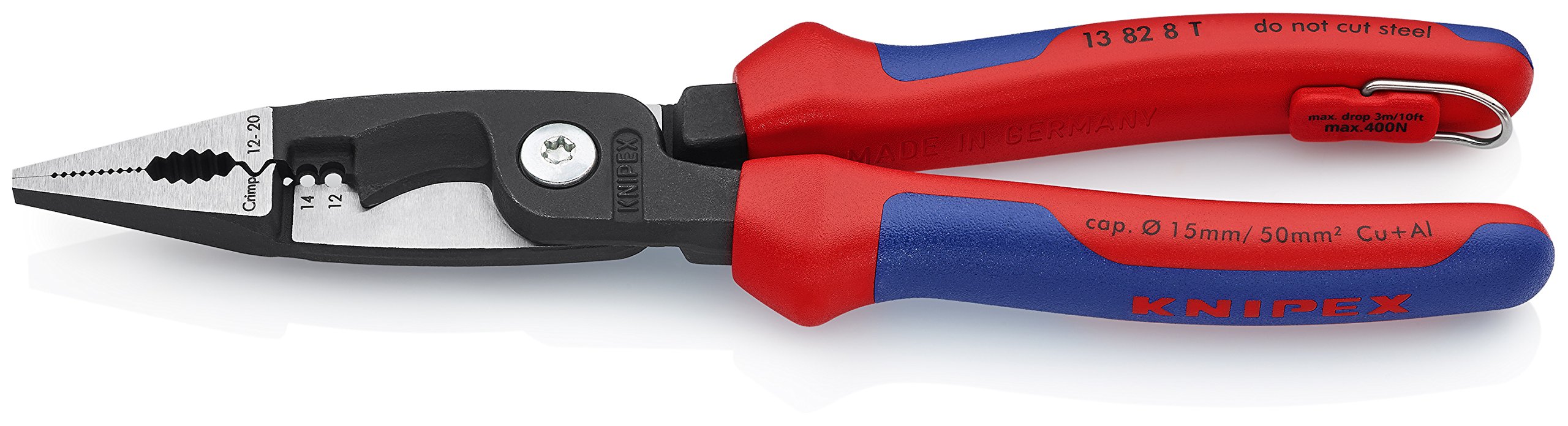 KNIPEX - 13 82 8 T BKA Tools - Electrical Installation Pliers, 12,14 AWG, Multi-Component, Tethered Attachment (13828TBKA)