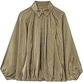Hvewarm Womens Casual Puffed Bomber Jackets Lightweight Pleats Bubble Sleeves Lapel Collar Zipper Shirts Streetwear