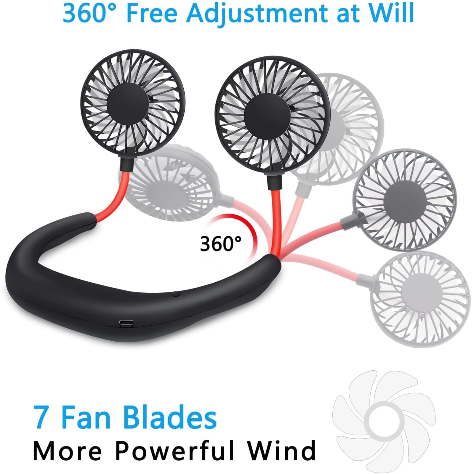 SZ-JIAHAIYU Portable Neck Fan Rechargeable USB Hands-Free Fan Personal 360° Double Headed Free Rotation 3 Speed Adjustable Wearable Face Mini Small Fan Perfect for Working, Office, Reading, Traveling