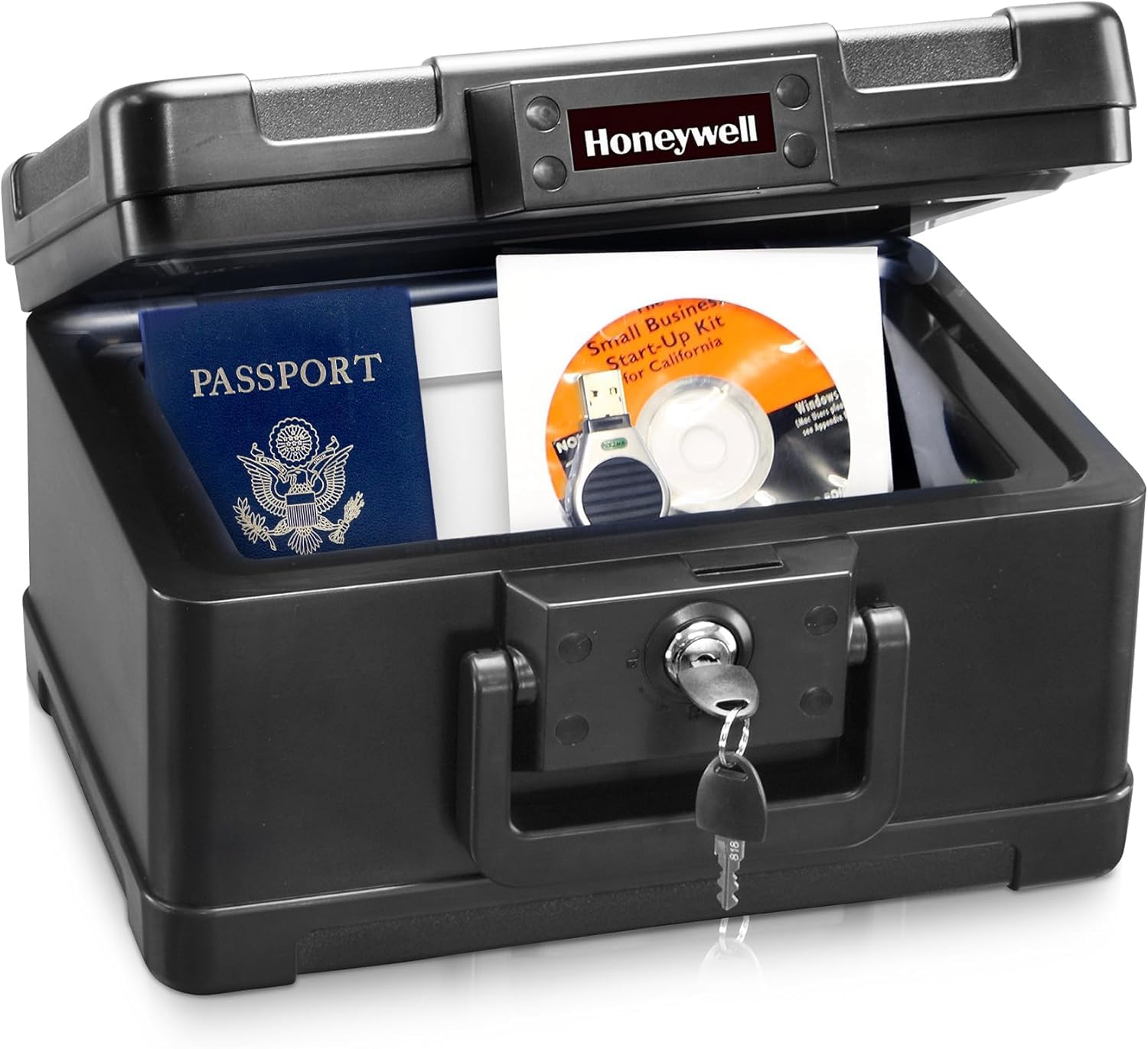 Photo 1 of Honeywell Safes & Door Locks - Small Safe Box Chest for Home - Fireproof Safe Holds #10 Envelopes, USB Flash - Strong ABS Plastic - Document, Money Safe with Key Lock System - 0.15 CU, Black - 1101