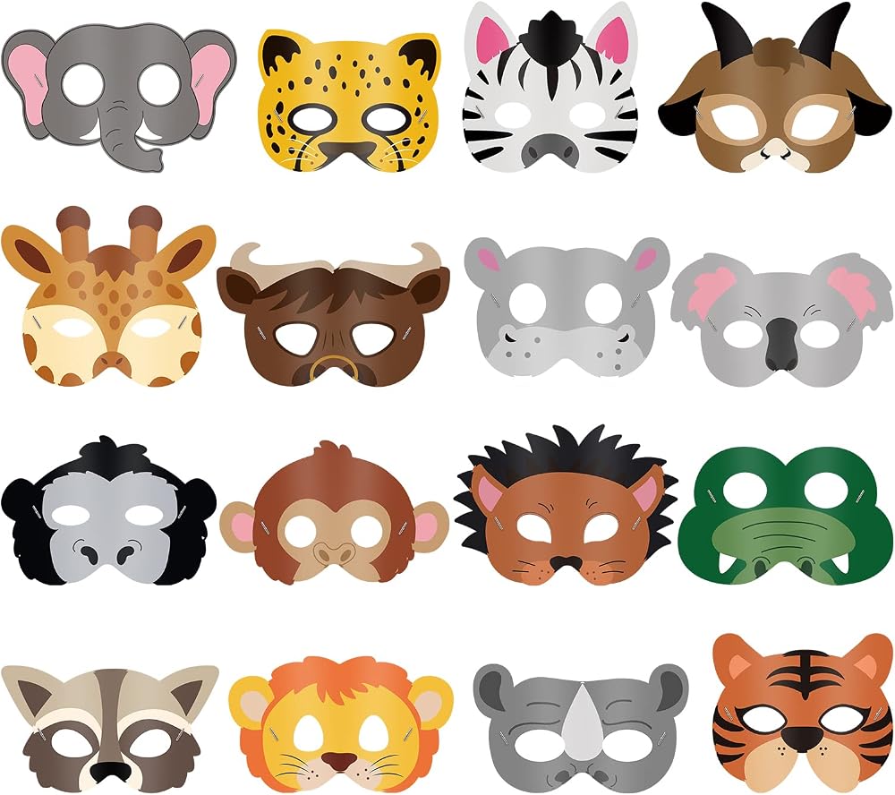 Blulu Safari Animal Masks Kids Jungle Zoo Cartoon Party Favors 16pcs