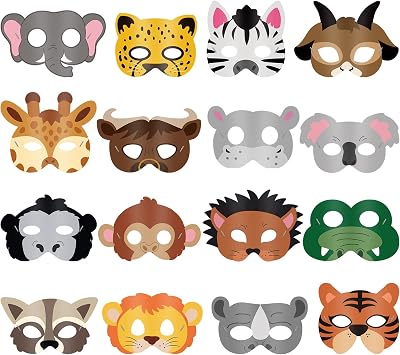 Blulu Safari Animal Masks Kids Jungle Zoo Cartoon Party Favors 16pcs