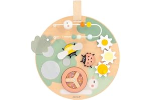 Janod - Sweet Cocoon Wooden Multi-Activity Hanging Busy Board - Engaging Toddlers During Travel - Stimulates Sensory Development - Enhances Fine Motor Skills - Safe Certified Materials - J04057