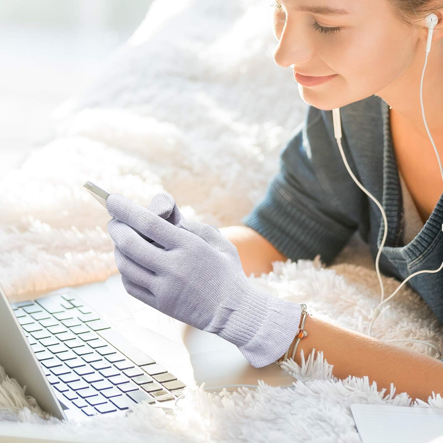 MIG4U Moisturizing Beauty Gloves Touchscreen Overnight Sleeping Glove for Women Dry Hands, Nighttime Lotion, Eczema, SPA, Cosmetic Treatment, grey purple 3 pairs size l/xl : Beauty